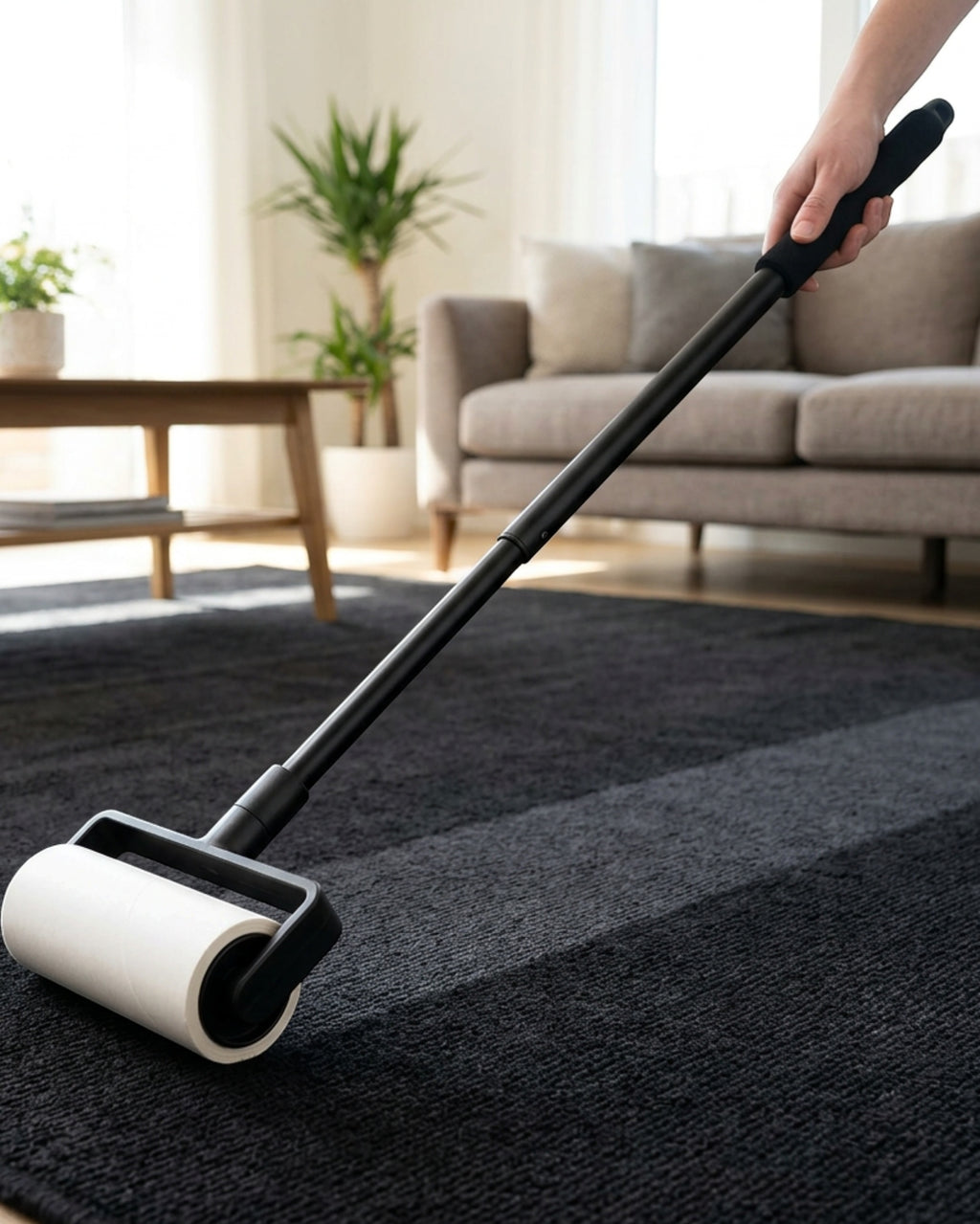 Orav Long-Handle Adhesive Lint Roller 16 cm with 4 Refills Black - Lifestyle view